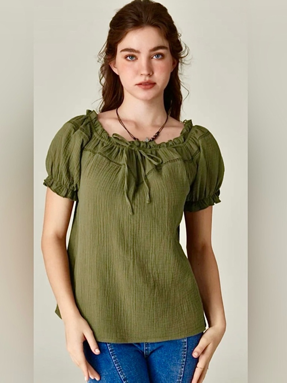 Scarlett Darkness Women’s Green Renaissance Peasant Ruffle Lace Top Size 2XL NWT